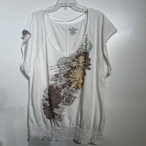 Faded Glory Womans Pull-over Blouse, V-neck, short sleeves, Plus Size XXL/2XG